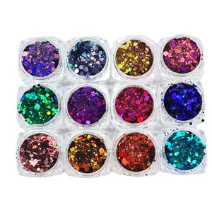 NIEVES Holographic Glitter Set 12 Vibrant Colors High-Shine Mixes for Acrylic Gel Natural Nails Nail Art Resin Makeup Crafts