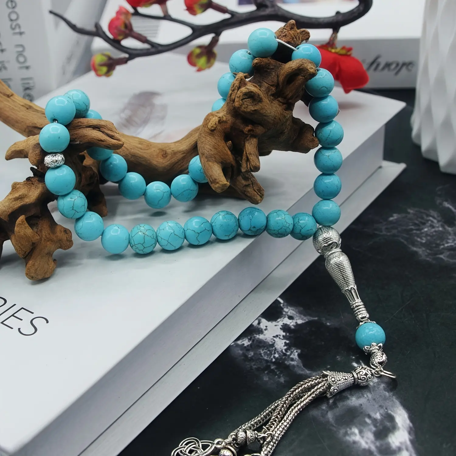 Classic Synthetic Turquoise Tasbih, Original Design Muslim Prayer Beads with 33 10mm Beads for Dhikr and Islamic Tradition, 33 Beads