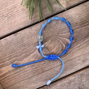 Unisex Blue Mix Guardian Angel/ Saint Michael bracelet with Adjustable Closure