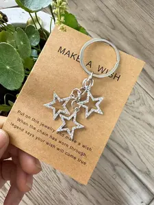 Cute Hollow Out Star Shaped Keychain with Card, Bling Bling Keychains, Rhinestone Decor Keychain for Women & Men, Trendy All-match & Exquisite Keychain for Birthday Gift
