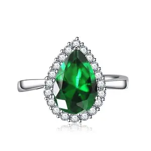 Adjustable 18k White Gold Plated Pear Shape CZ Emerald Inspired Ring