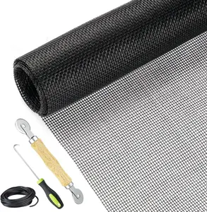 Screen Repair Kit Easy DIY Project 36" x 90" Fiberglass Screen Mesh with Rolling Tool and Screen Retainer Spline Screen Replacement kit for Windows Sliding Doors and Patio Screens (36" x 90", Black)