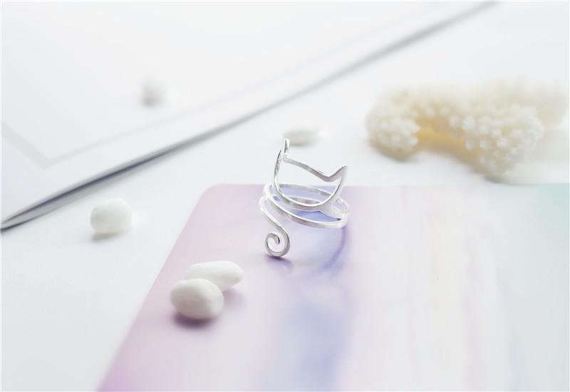 S925 Silver Personalized Winding Brushed Cute Cat Ring