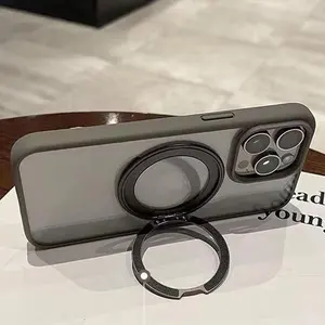 [High imported quality] 360° rotatable stand with magnetic suction suitable for iPhone15pro mobile phone case simple 14proMax Apple 13 transparent 12 anti-fall 11 protective cover for men and women