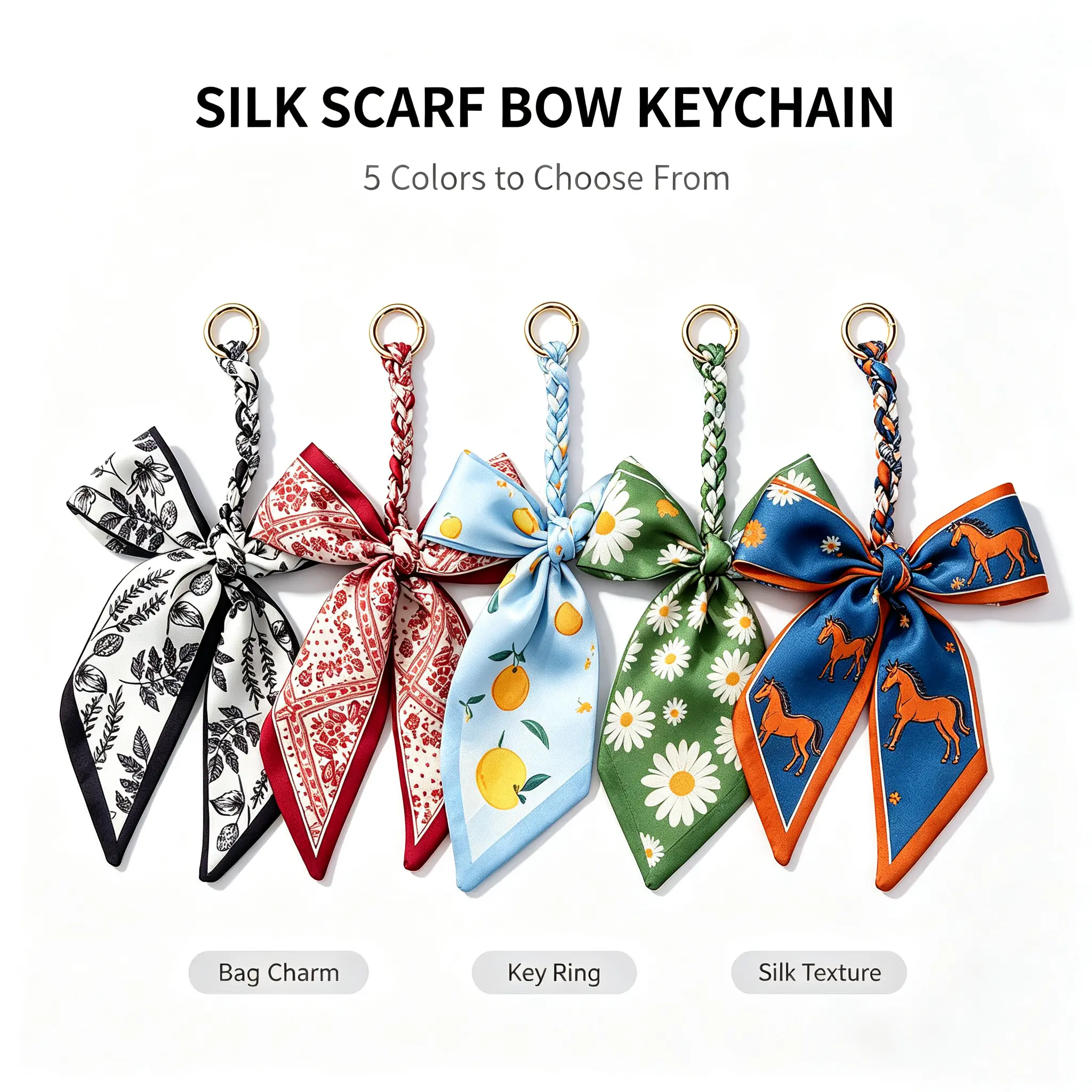 Silk Bow Keychain  ,  Ribbon Bow Pendant for Handbags, Fashion Purse Accessories, Trendy Gift for Women and Girls key holder cute bag charm mini