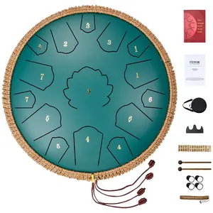 VEVOR Steel Tongue Drum, 14 in 15 Notes, Rain Drum for Outside Garden, C Major Key, Tank Drum with 2 Mallets Carry Bag, Hand Pan Drum Percussion Instrument for Musical Education Yoga, Navy BlueVEVOR Super Brand Day