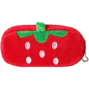 Creative Cute Lovely Funny Happy  Bear Frog  Fruit Strawberry Watermelon Soft Stuffed Surface Clothes Zipper Pencil Box Pencil Case Pencil Holder Pouch Pen Bag - Strawberry