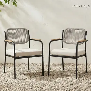Chairus 2 Pack Outdoor Dining Chairs Wicker Patio Chairs with Removable Cushions Sturdy Metal Construction All Weather Metal Lawn Chair for Adults Indoor Deck