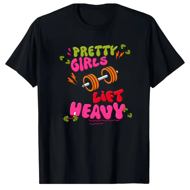 Women's Cotton T-Shirt in a Relaxed Fit, Breathable Top with 'Lift Heavy' Dumbbell Graphic and Bubble Letter Print, Bubble Letters, Easy Care, Printed, Round Neck, Piece, Soft, Style, Tee, Tshirt, Crew Neck