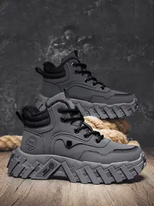 Men's Fashion Outdoor Sports Shoes, Trekking Camping Shoes, Fleece Lined Warm, Unique Sole Design, Mid-Calf Lace-Up, Comfortable Windproof Non-Slip Hiking Boots