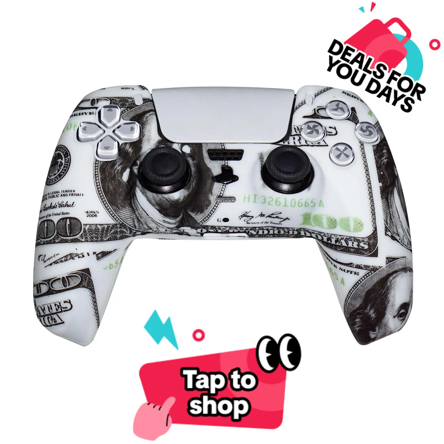 PS5 Controller Skin - Cash Money Design, Scratch-Resistant Protective Cover, and Joystick Caps for PS5 Gamers，father's day gift Game Console Accessories Shell Camouflage Protection Silicone controller controllers for ps5 extends playtime，enhance gaming