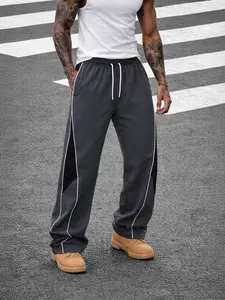 Men's Track Pants: Streetwear Straight-Leg Sweatpants, Baggy Joggers with Contrast Piping and Side Panels, Drawstring Waist,  Fit, Casual Everyday Outfit, Y2K-Style Wide-Leg Athletic Trousers for the Gym, Commuting, Skateboarding, Dancing, and Lounging