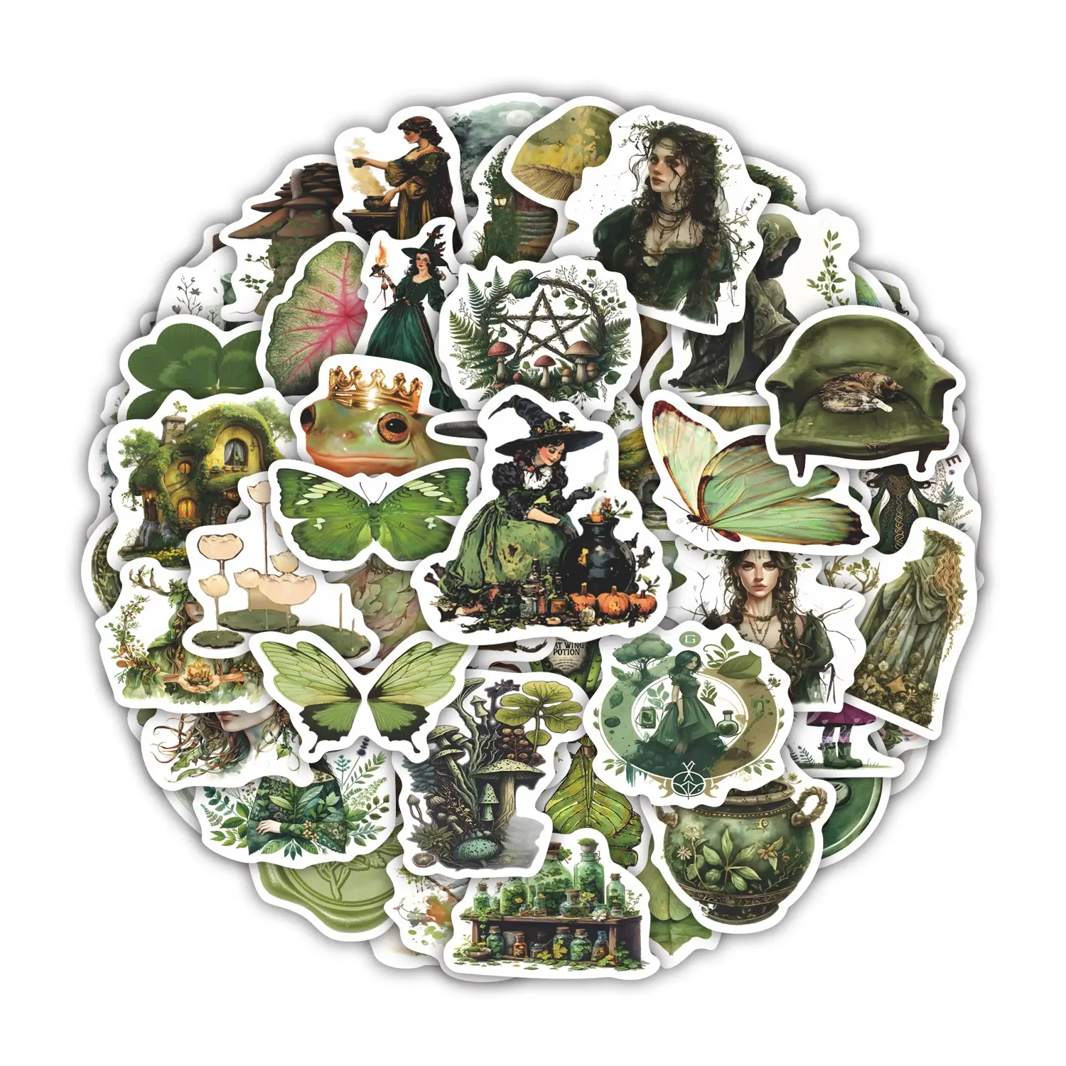 67Pcs Green Witchcraft Nature Stickers Pack, Waterproof Boho Herbal Magic & Forest Witch Vinyl Decals for Laptop, Water Bottle, Journal & Scrapbook, Witchy Gift, Stickers For Scrapbooking