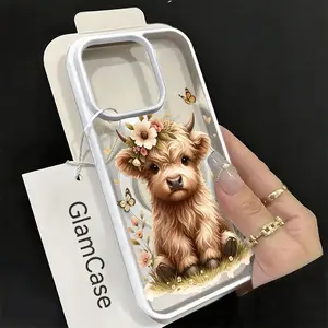 Highland Cow with Flower Crown Phone Case， Pastoral Boho Style for iPhone 17 16 15 14 13 12 11 Plus Pro Max Gift.