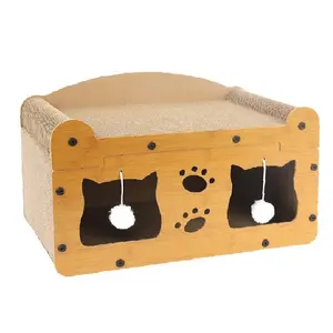 1-Pack Small Size Double-Head Sofa Cat Bed, Kitten Condo, Corrugated Paper Scratcher & Enclosed Hideaway with Sturdy MDF Frame, for Kittens & Single Cat Households (Indoor Use)