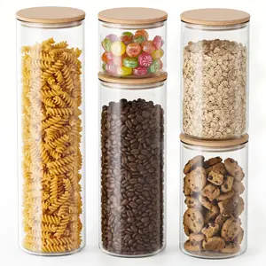 Bamboo Lid Glass Jar Set Airtight Food Storage Containers Kitchen Pantry Organization Leakproof Eco-Friendly Glass Canister Set