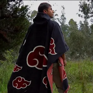Akatsuki Wool Poncho Heavyweight Quality Made in Ecuador Naruto Style with Cloud Design