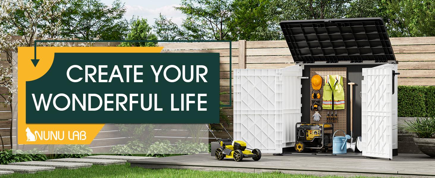 LHBCRAFT  outdoor Resin Horizontal Storage Shed Multifunctional Use, Easy to Install, Large Storage , WeatherResisfant , springtokEasy Clean , Lockable Door outdoor Resin Horizontal Storage Shed,Christmas gift