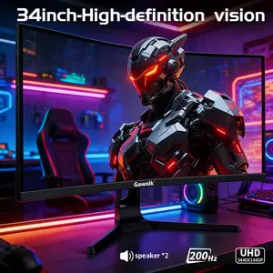 Gawfolk 34" Ultrawide Curved Gaming Monitor – 200Hz, 1500R, UWQHD 3440x1440, 21:9, 120% sRGB, Adaptive Sync, Built-in Speaker, DP+HDMI, VESA Wall-Mount