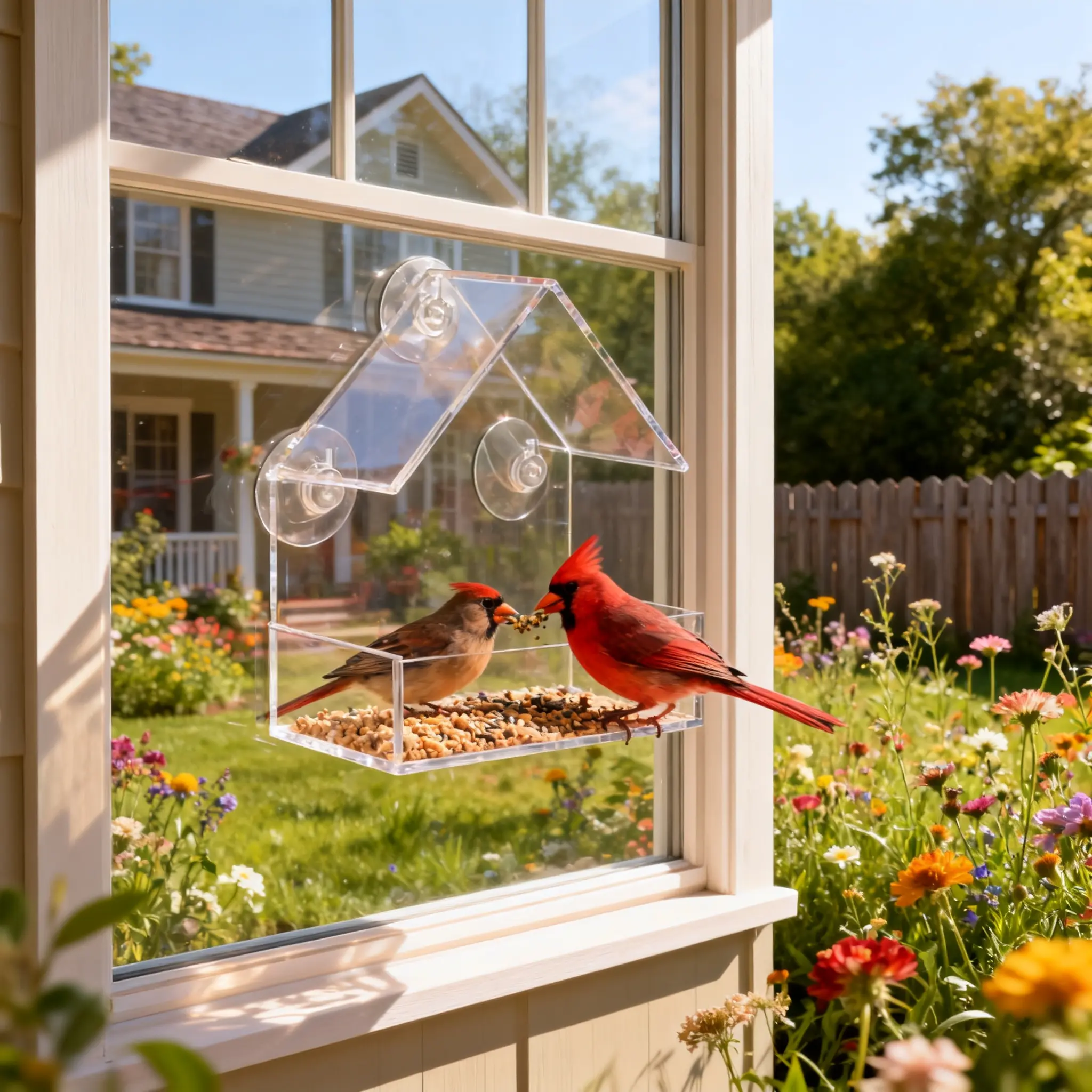 Outdoor Wild Bird Attracting Feeder, Transparent Acrylic Suction Cup Window Bird Feeder, Wall-Mounted, Easy-to-Clean Feeding Station for Small Birds with Clear View & Suspended Roof, Indoor-Outdoor Nature Exploration Toy for Kids, Window Bird Feeder