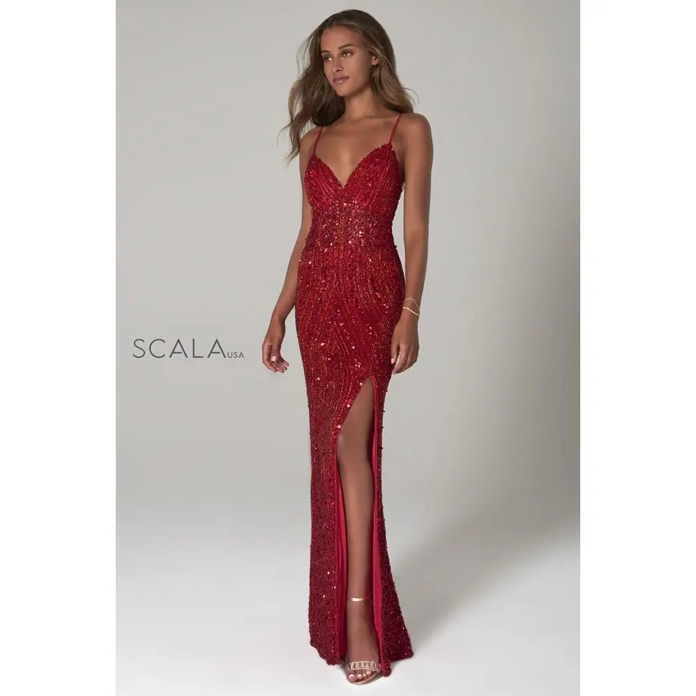 SCALA -60127 Long Shimmering V-Neck Dress