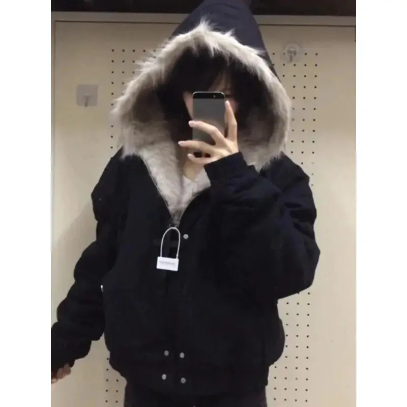 Gothic Harajuku Fashion Black Coat American Style Retro Hooded