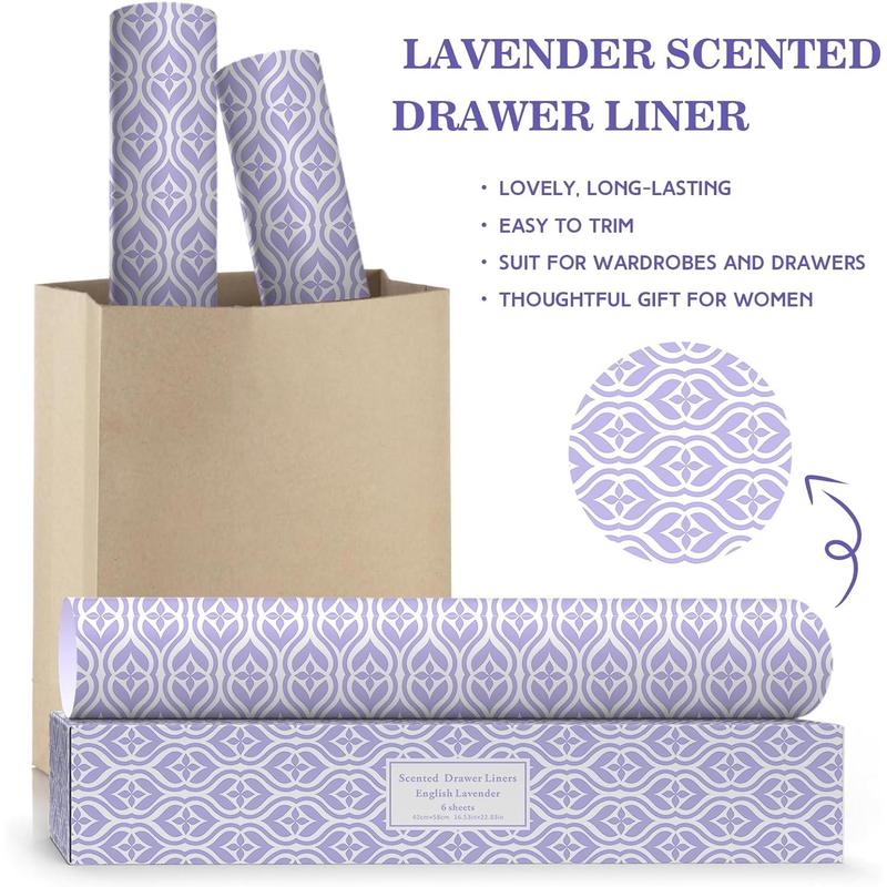 SCENTORINI Lavender Scented Drawer Liners, 6 Sheets Fragrant Paper Liners Non-Adhesive Paper Sheets for Home Closet, Dresser Drawers, for Home Fragrance