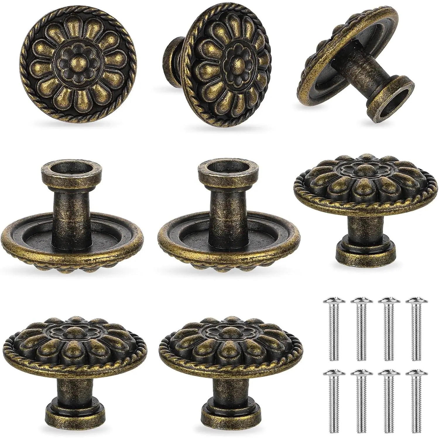 8 Pack Antique Brass Drawer Knobs,  Dresser Drawers Knobs, Solid Round Cabinet Knobs, Single Hole Cabinet Hardware for Refinished Furniture, Diameter 1.18in