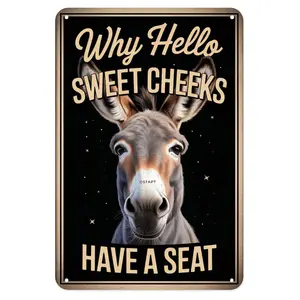 Funny Donkey Tin Sign, Vintage Farmhouse Metal Sign Print Aesthetic Room Decoration for Home Bedroom Kitchen Bar Coffee Bathroom Indoor Outdoor Wall Decor, 8 X 12 in