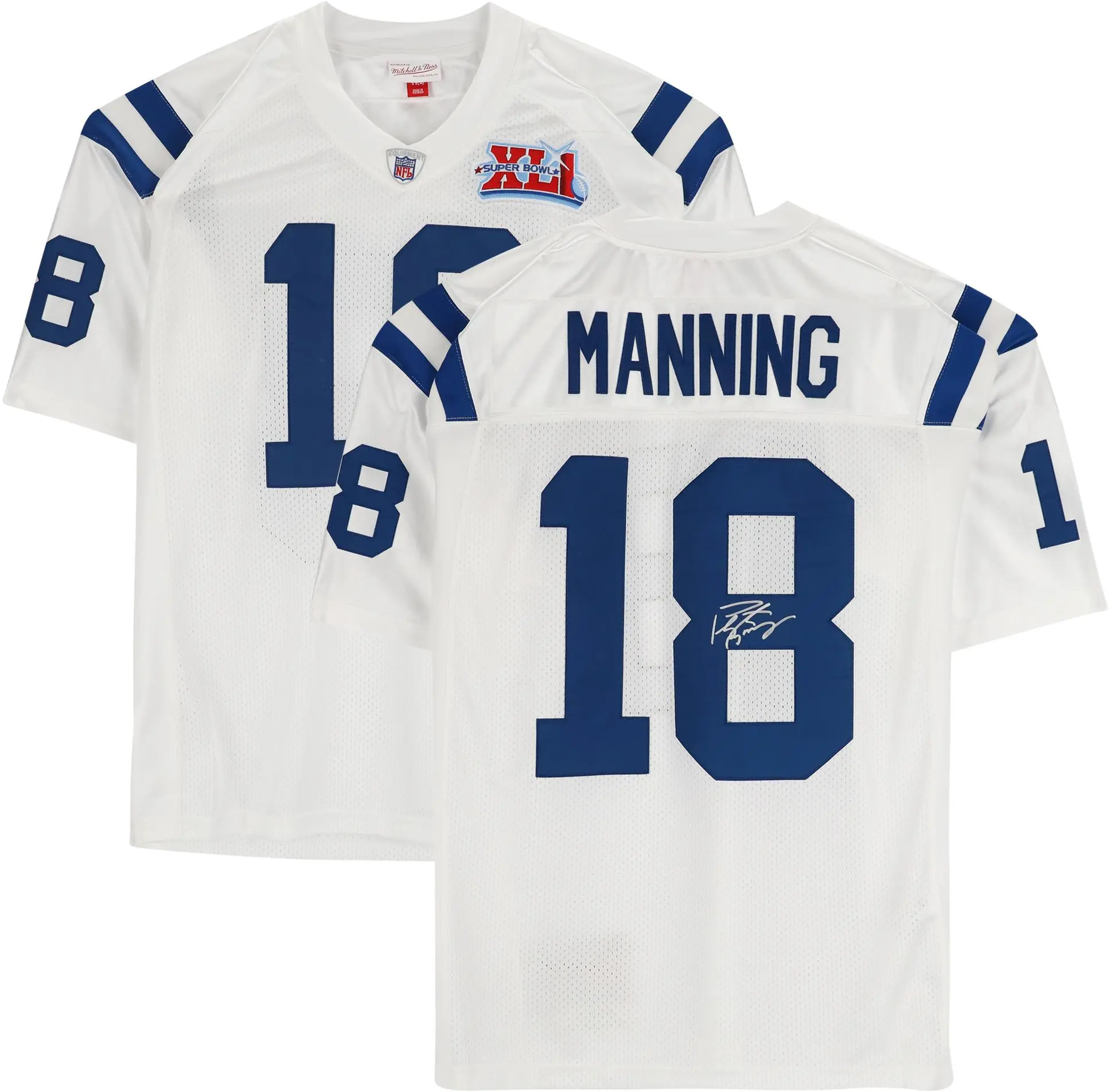 Peyton Manning Indianapolis Colts Autographed Mitchell & Ness 2006 Super Bowl Patch White Authentic Jersey - Fanatics Authentic Certified