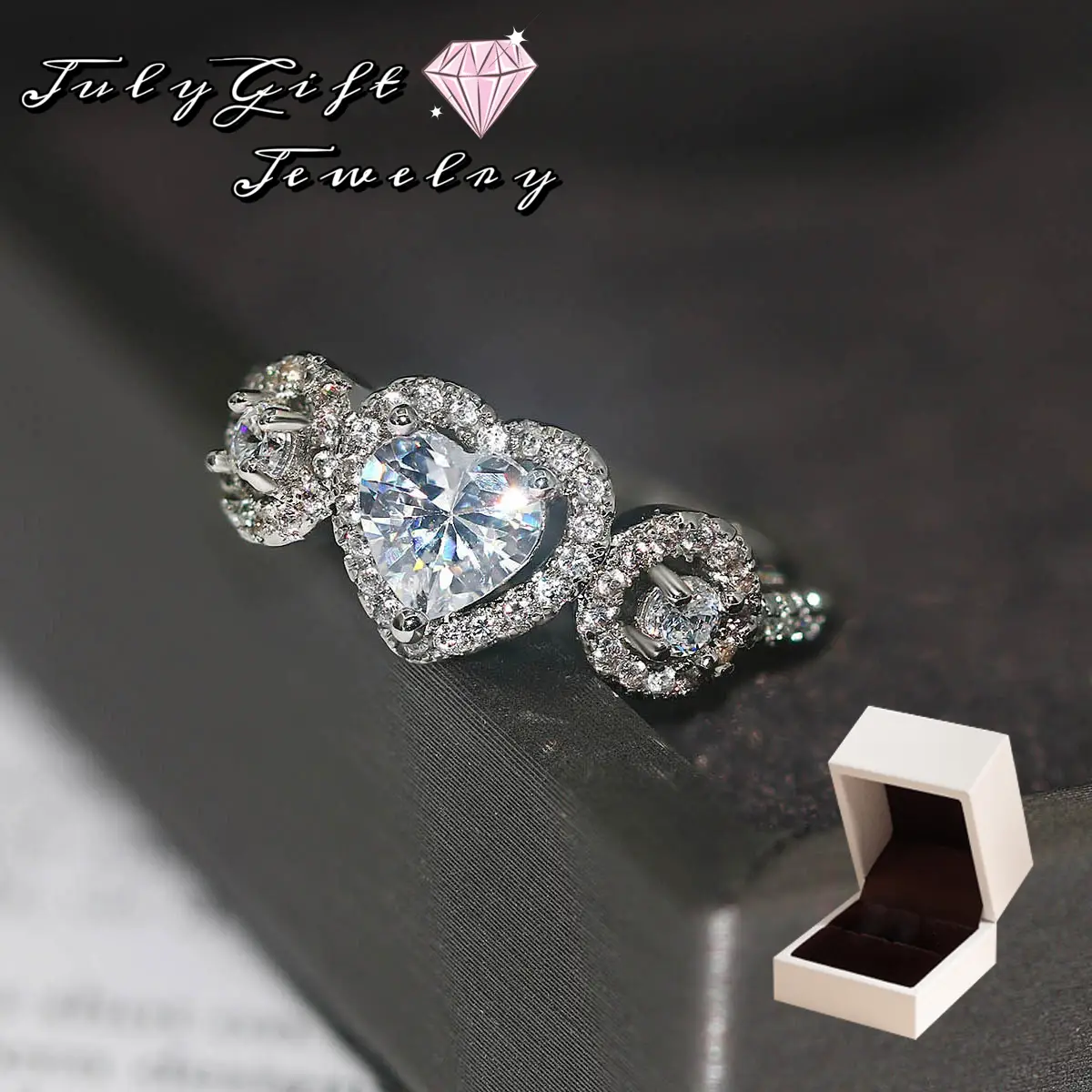 Heart Baguette Rings 5A+ Cubic Zirconia Iced Out Bling Promise Wedding Band Love Rings For Women Fashion