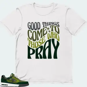 A Bathing Ape Bape Road Sta  Patent Leather Green (2022) Sneaker Matching T-Shirt(Good Things Come To Those Who Pray)
