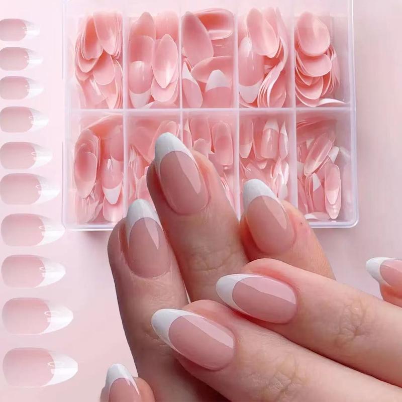 Almond Shaped Fake Nail, 120pcs/set French Press on Nails, White French Tip Base, Colorblock Acrylic Nails Kit, DIY Nail Art Kit for Women & Girls, Nail Extensions