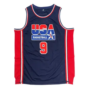 Men's basketball jerseys sewn embroidery USA #9 blank Jersey shorts basketball suit loose breathable sleeveless vest plus size outdoor sportswear training suit Beach Pants hip-hop academy sports shirt white blue Gym Apparel Gym Workout Tops, Sports Top