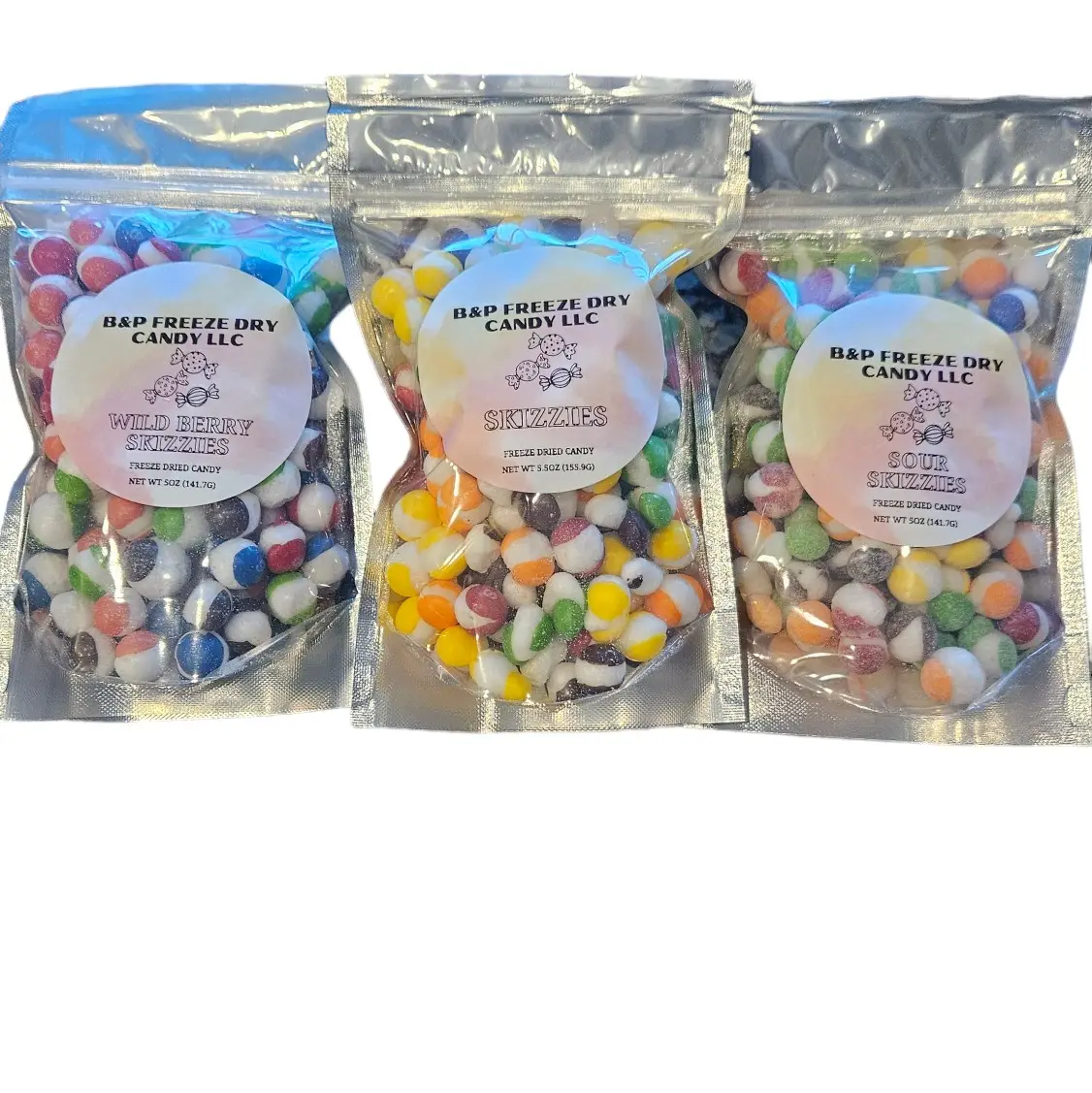 Variety 3 Pack Skizzie Bundle freeze dried candy - Wild Berry 5oz, Regular 5.5oz, Sour 5oz Sweet Candies Snack Bonbon
