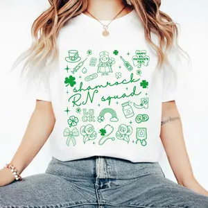 Shamrock RN Squad St Patrick's Day Shirt, lucky nurse doodle tee, USA neonatal nursing gift, shamrock RN registered nurse apparel