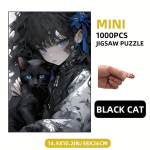 14.96x10.24inch Mini 1000pcs Paper jigsaw puzzle Black cat Cartoon Puzzle for Adults/Couples - mini size Premium Paper Art Wall Decor, Relaxation Activity, Unique Gift for Family/Friends