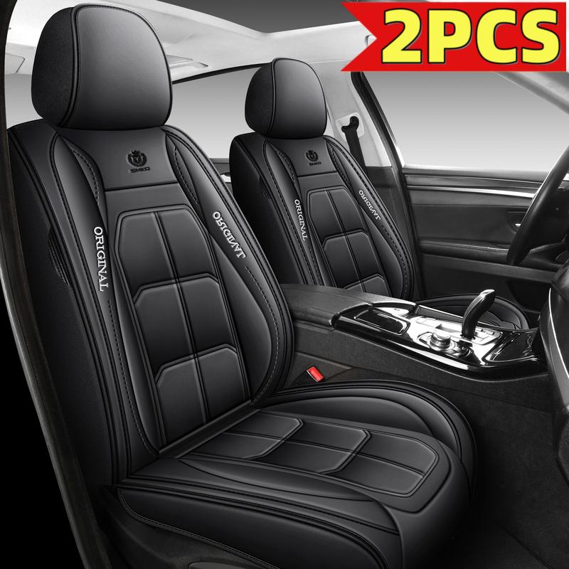 Universal Car Seat Cover Comfortable Durable Protector for All Cars 2PCS Black Leather Look