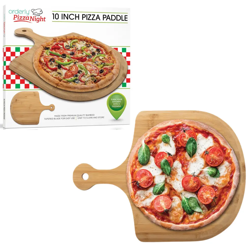 10 Inch Bamboo Wooden Pizza Paddle - Compact Kitchen Utensil for Pizza Night with Handle, Utensils