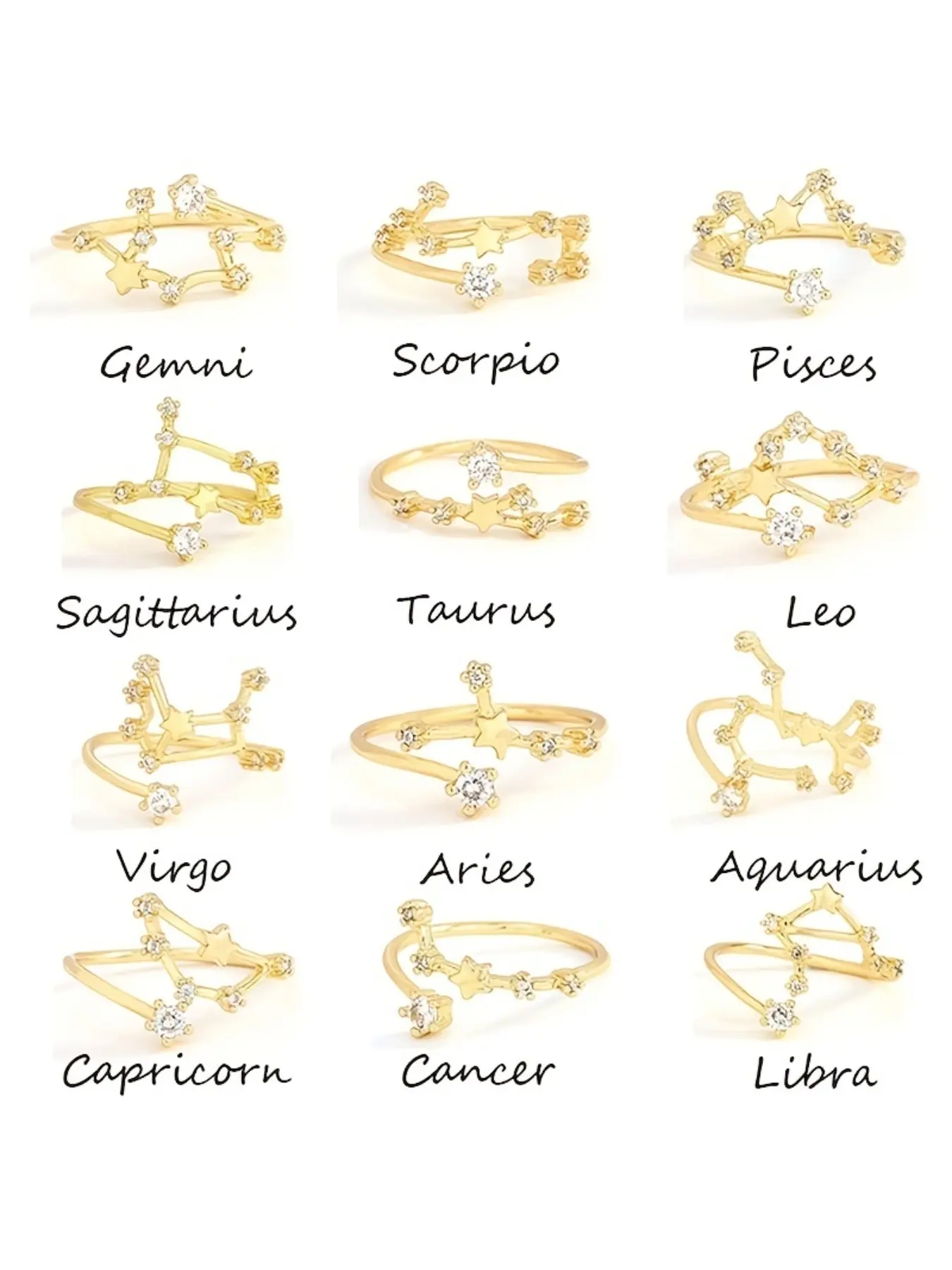 New Collection Of Zodiac Jewelry Rings With An Open Design, Featuring Copper And Zirconia, A Stylish European And American Accessory, Perfect As A Birthday Gift For A Best Friend, Copper Inlaid Zircon, Beautiful Rings