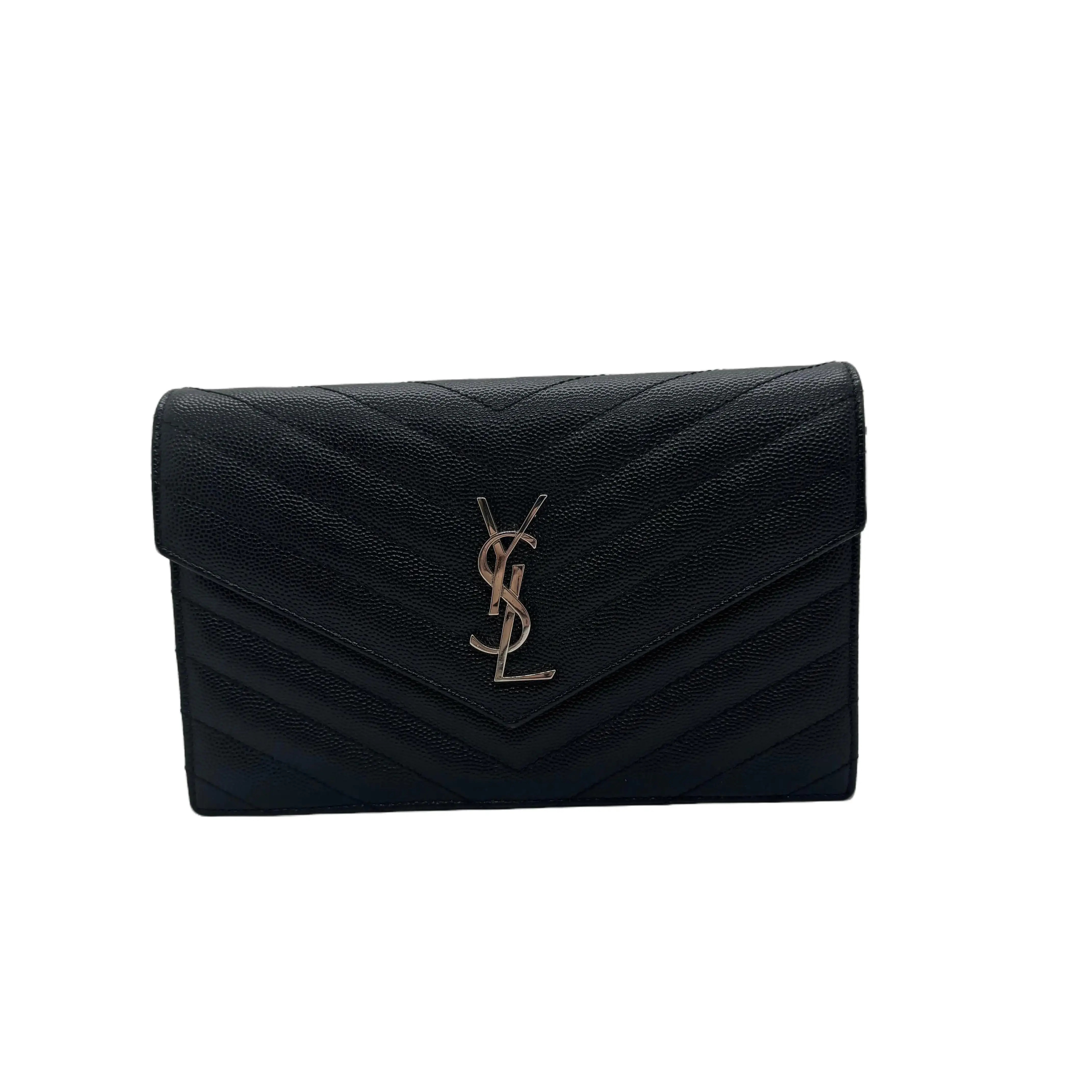 Pre-owned Yves Saint Laurent Grain De Poudre Leather Crossbody Bags Cassandre Envelope Chain Wallet in Grain De Poudre Leather