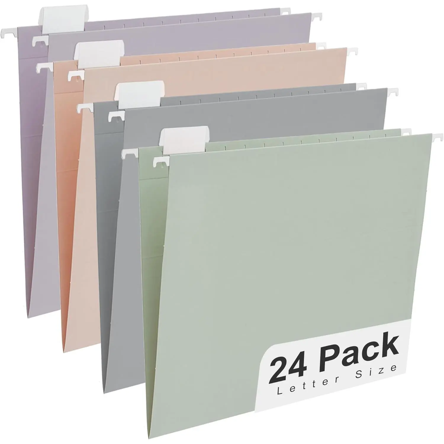 24 Pack Colored Hanging File Folders Letter Size Decorative Hanging Folder Cute Prett File Folder for Filing Cabinet Office Home with 1/5-Cut Adjustable Tabs, 4 Selected Morandi Color