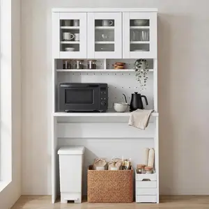 71.5" h Kitchen Cabinet with Trash Can Storage, Kitchen Trash Can Cabinet with Microwave Stand, 35.4" Wide Kitchen Pantry with Garbage Storage for Dining Room