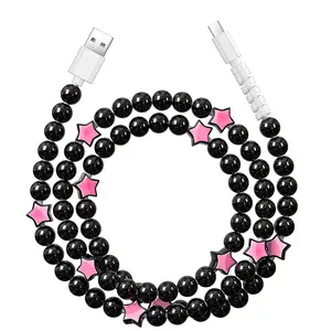 USB C  for  17   USB A to USB C   Beads  Cord 3.3FT    for  16/15, Galaxy S24/S25 Ultra, for iPad 11th/10th-Black &
