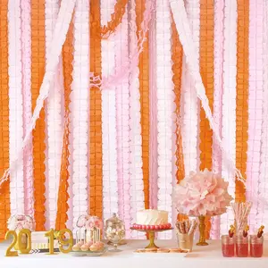Four-Leaf Clover Paper Garland, 6-Pack 11.8ft/3.6m Each,  White Orange Streamers for Party Wedding Decorations
