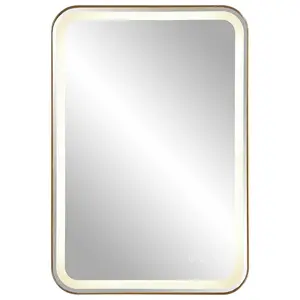 Crofton Lighted Brass Vanity Mirror