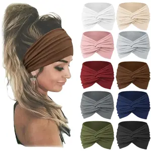 10-Pack Solid Color Twist Knot Headbands for Women – Wide Stretchy Yoga Hair Bands | Soft Elastic Turban Headwraps for Workout, Running & Skincare