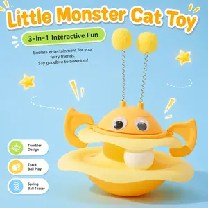 Interactive Cat Toy Tumbler with Ball Track and Dual Spring Teaser Pom-Poms, Wobble Roly-Poly Puzzle Toy for Indoor Cats and Kittens, Mental Stimulation and Exercise cat stuff for indoor