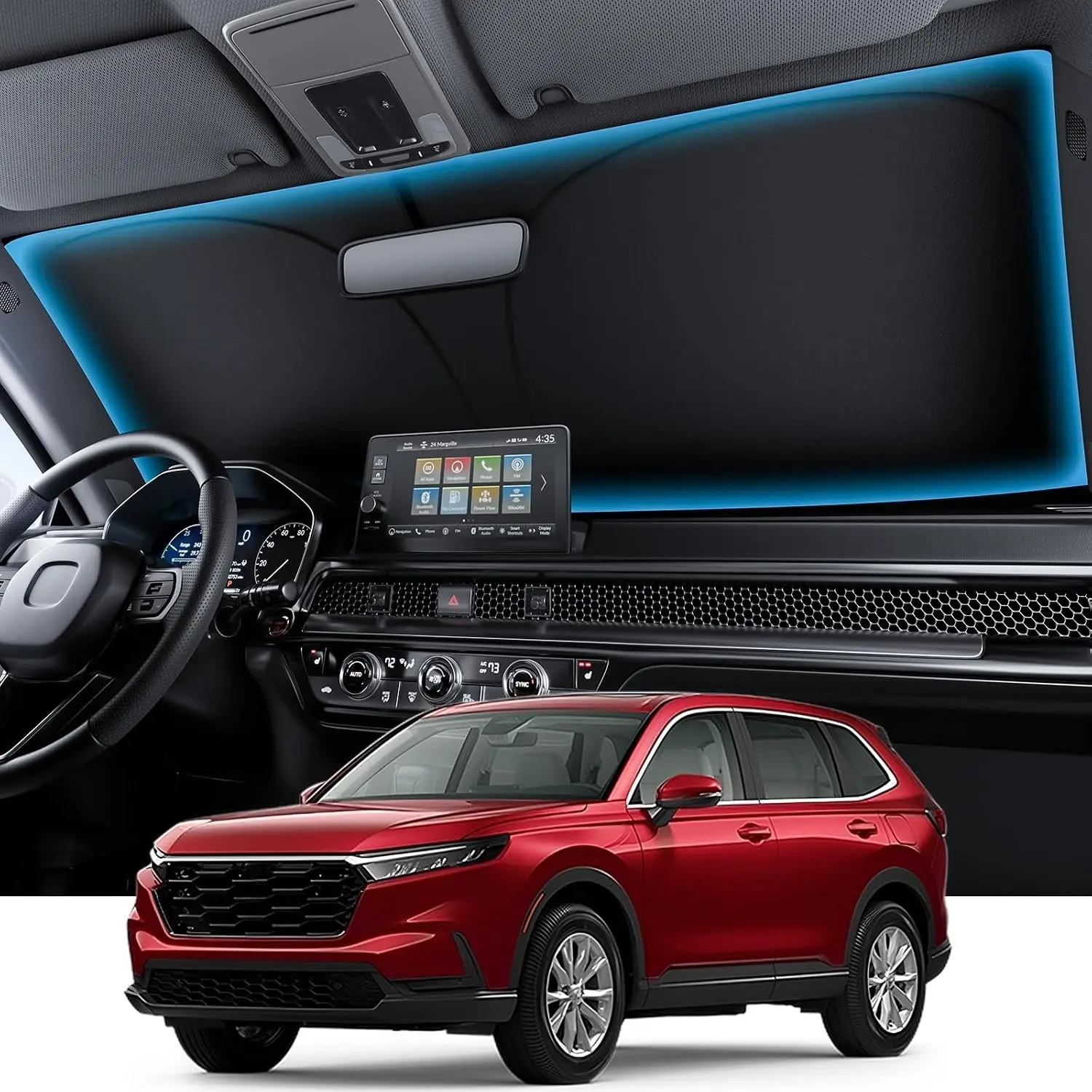 Honda CRV Windshield Sunshade - OEM Fit, 100% Sunblocker, Foldable Heat Insulation Sun Shade with Storage Bag, for 2023-2026 Models, Silver Coating Gift, With Bag