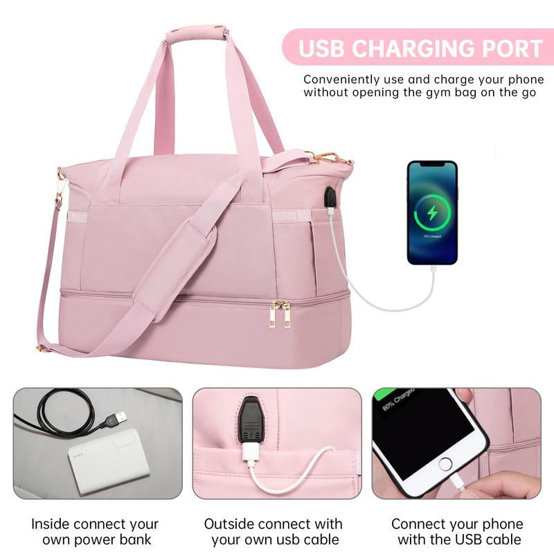 [With USB rechargeable] Sports fitness bag for men and women with independent shoe compartment + wet and dry separation bag Travel training bag Business trip overnight/weekend short trip/yoga fitness handbag Durable Gym Bag with Compartments gym  bag